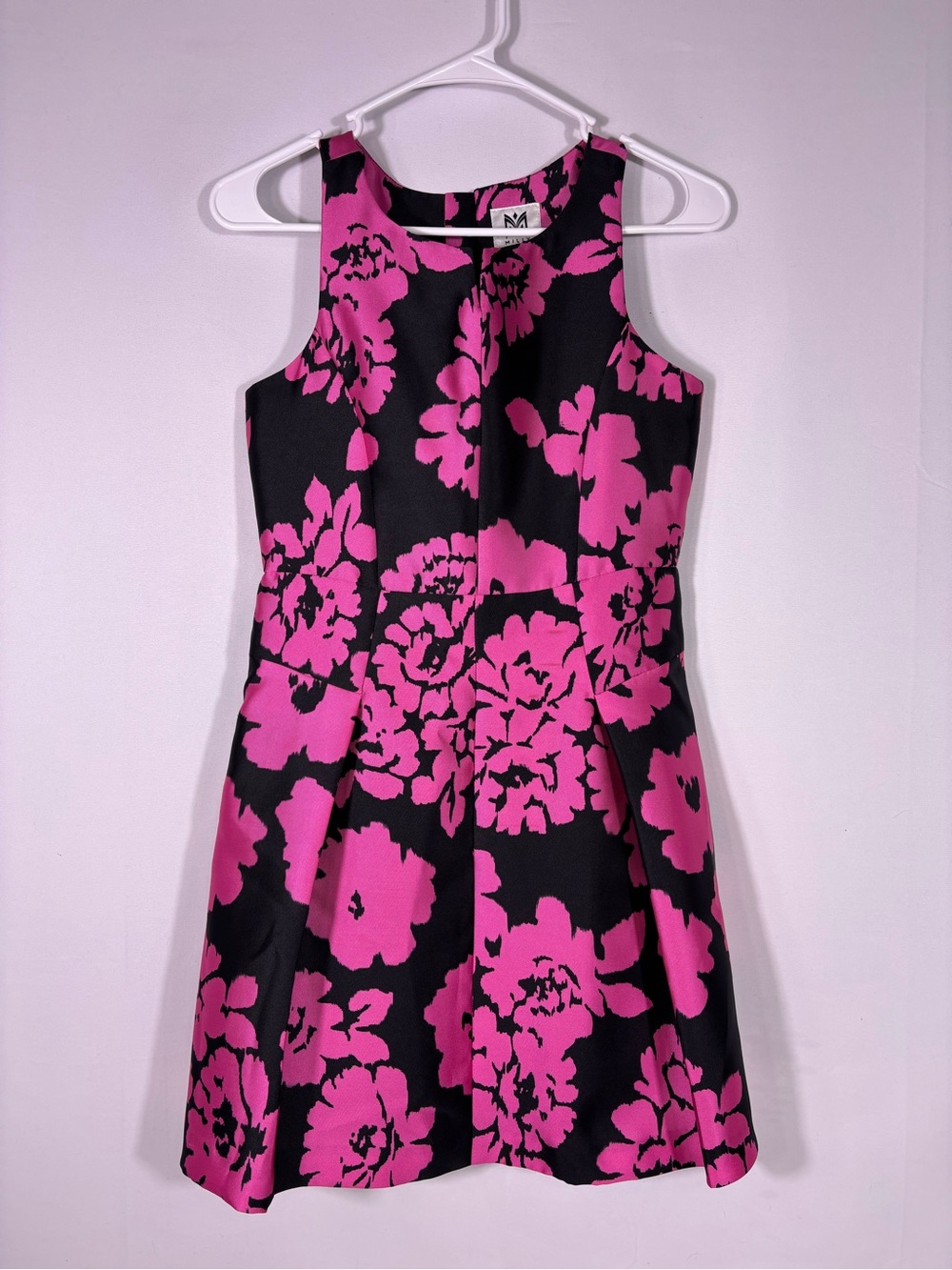 Milly Minis Pink Black Floral Fit & Flare Party Dress USA Girls 14